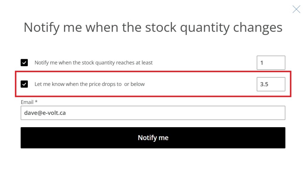 Evolt price change request